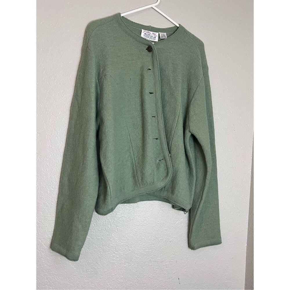 Vintage Tally Ho Cardigan Sweater Button Up Wool Women Size XL Green